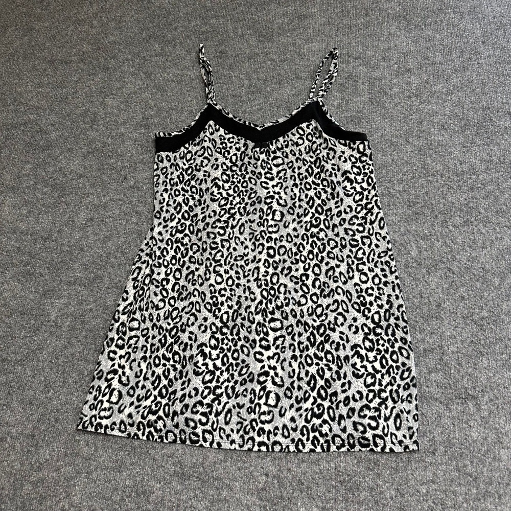 Linea Donatella Nightgown Womens Size M Black White Leopard Print Chemise Sleep